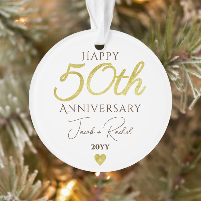 50th Anniversary Faux Gold Custom Wedding Ornament (Tree)