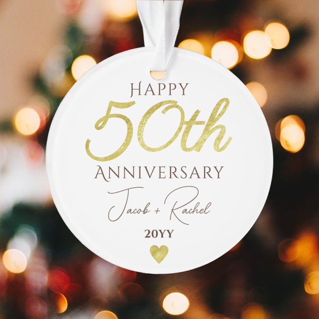 50th Anniversary Faux Gold Custom Wedding Ornament (Creator Uploaded)