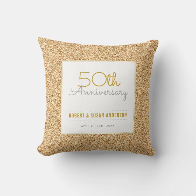 50th Anniversary Faux Gold Glitter Keepsake Throw Pillow (Front)