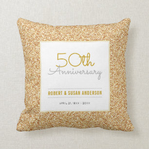 50th Anniversary Faux Gold Glitter Keepsake Throw Pillow