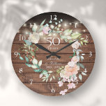 50th Anniversary Floral Rustic Wood String Lights Large Clock<br><div class="desc">Featuring a delicate watercolor floral garland and pretty string lights on a rustic wood background,  this chic botanical 50th wedding anniversary clock can be personalized with your special golden anniversary details set in elegant typography. Designed by Thisisnotme©</div>