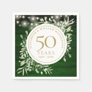50th Anniversary Foliage Green Wood String Lights Napkins