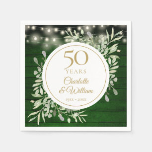 50th Anniversary Foliage Green Wood String Lights Napkins