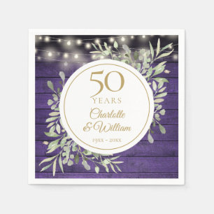 50th Anniversary Foliage Purple Wood String Lights Napkins