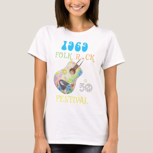 50Th Anniversary Folk Rock Festival Hippie Guitar T_Shirt