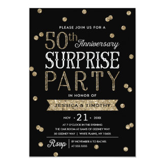 50th Anniversary Glitter Confetti Surprise Party Card