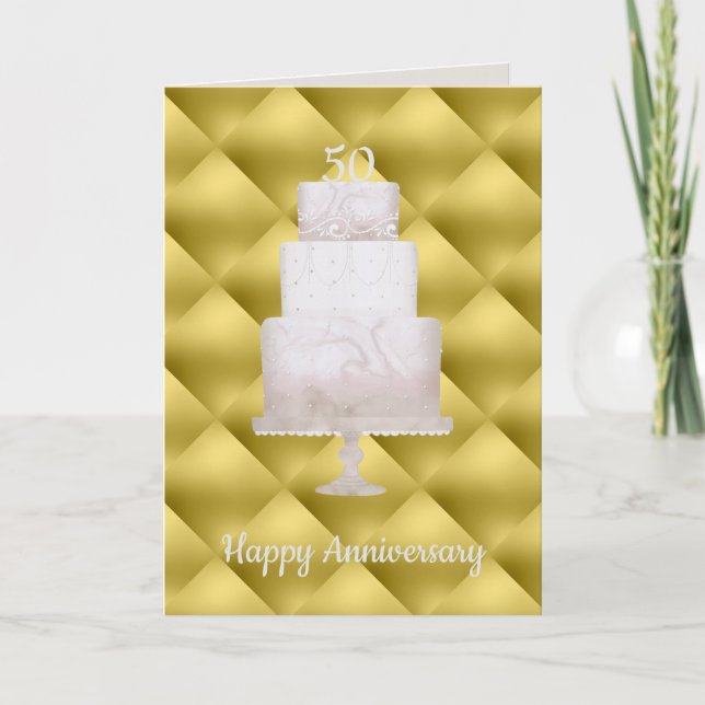 50th Anniversary Gold 3 Tier Cake Greeting Card (Front)