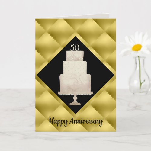 50th Anniversary Gold 3Tier Cake Greeting Card