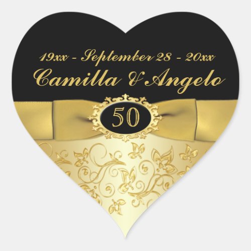 50th Anniversary Gold and Black 15 Heart Sticker