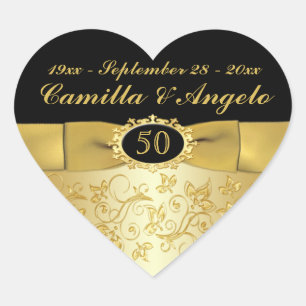 50th Anniversary Gold and Black 1.5" Heart Sticker