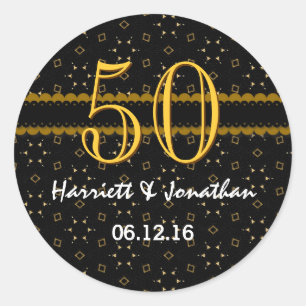50th Anniversary Gold and Black Confetti V004D Classic Round Sticker