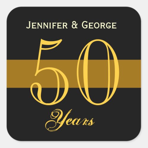 50th Anniversary Gold and Black Custom Name Square Sticker