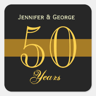 50th Anniversary Gold and Black Custom Name Square Sticker