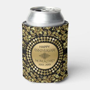 50th Anniversary Gold And Black Damask Can Cooler