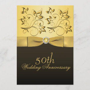 50th Anniversary Gold and Black Floral Jeweled Invitation