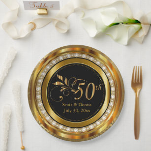 Luxury Gold Paper Plates Vintage Style 17cm Wedding Anniversary Birthday  Party