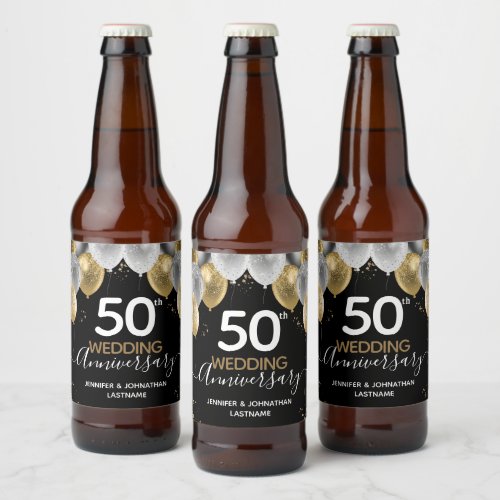 50th Anniversary Gold Balloons Beer Bottle Label