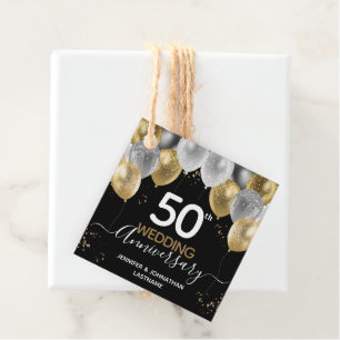 50th Anniversary Gold Balloons Favor Tags