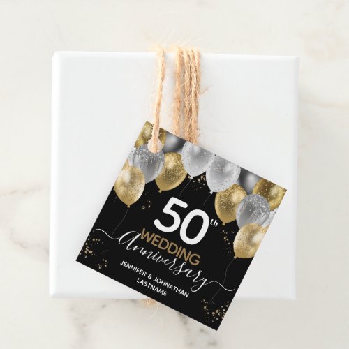50th Anniversary Gold Balloons  Favor Tags