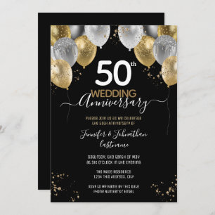 50th Anniversary Gold Balloons Invitations