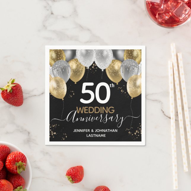50th Anniversary Gold Balloons Napkins (Insitu)