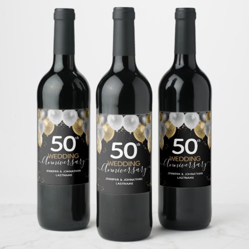 50th Anniversary Gold Balloons Wine Label