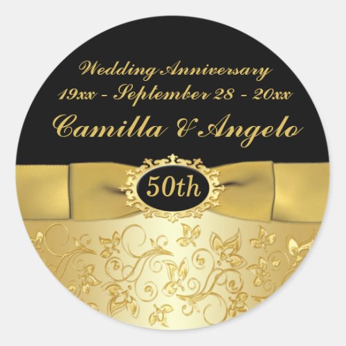 50th Anniversary Gold Black 15 Round Sticker