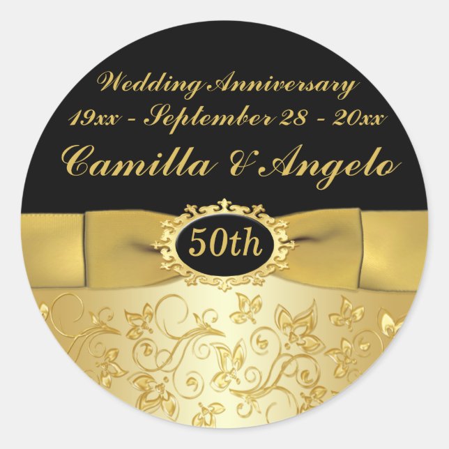 50th Anniversary Gold, Black 1.5" Round Sticker (Front)