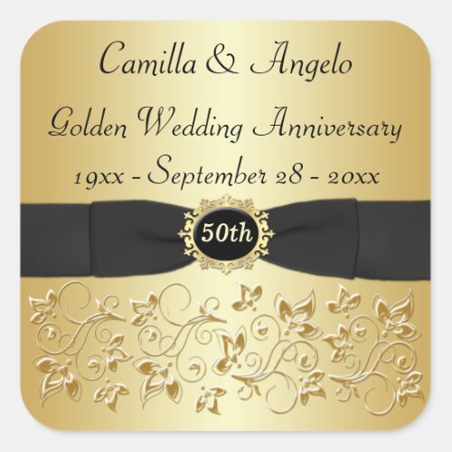 50th Anniversary Gold Black 15 Square Sticker