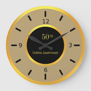 50th Anniversary Gold Black & Beige Large Clock