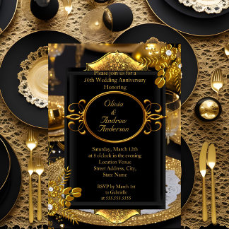 50th Anniversary Gold Black Diamond Dinner Party Invitation