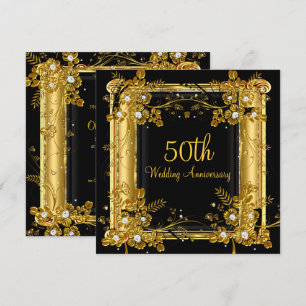 50th Anniversary Gold Black Diamond Floral Swirl Invitation
