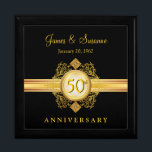 50th Anniversary Gold Black Keepsake Gift Box<br><div class="desc">Beautiful Victorian style vintage gold filigree emblem with jewel accents on black background. Just customize the names or use monogram initials, and wedding for the special Golden Anniversary couple on your gift list. Can be easily customized for other gift-giving celebrations -- holiday, birthday, retirement, graduation, or any special occasion that...</div>