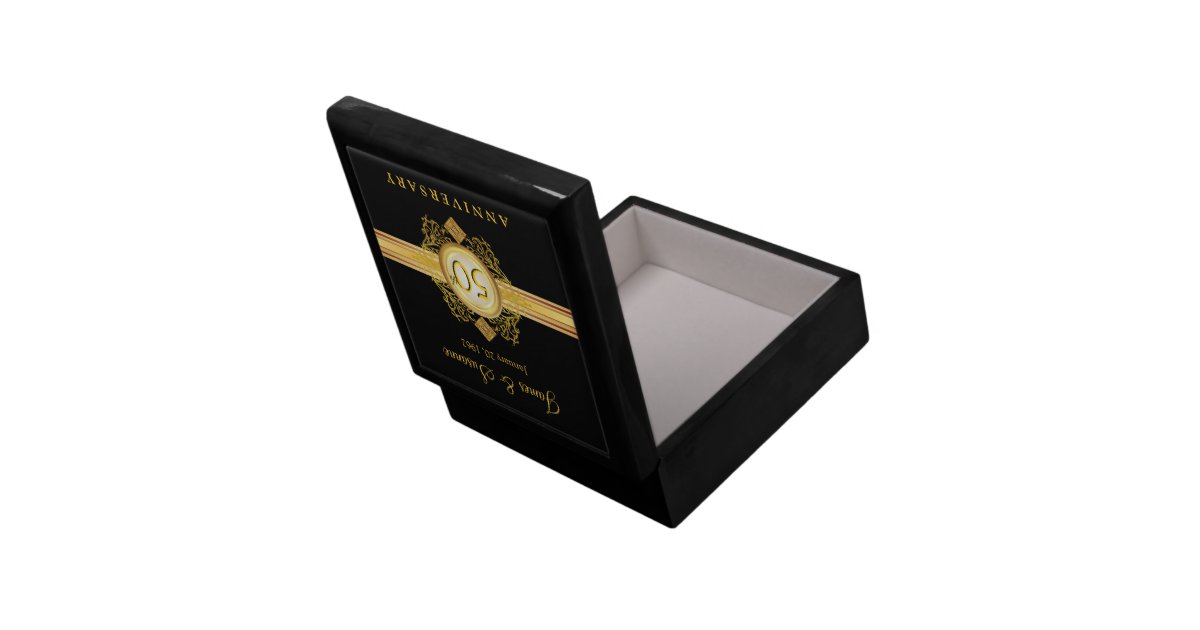 50th Anniversary Gold Black Keepsake Gift Box | Zazzle