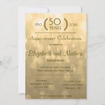 50th Anniversary | Gold Bokeh Lights Invitation by GlitterInvitations at Zazzle