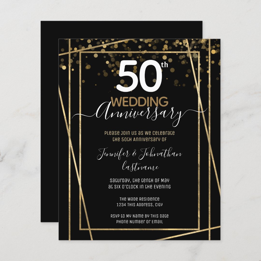 50th Anniversary Gold Border Budget Invitations 