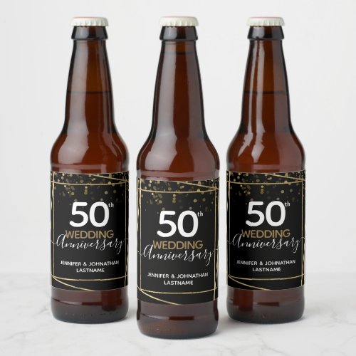 50th Anniversary Gold Border Favor Beer Bottle Label