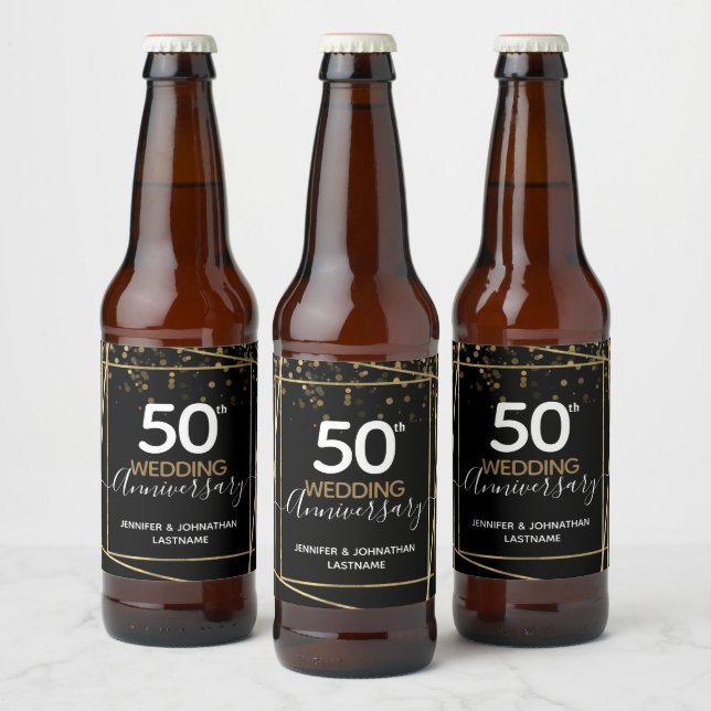 50th Anniversary Gold Border Favor Beer Bottle Label (Bottles)