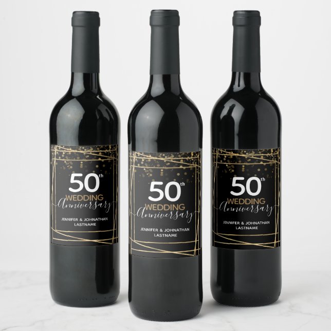 50th Anniversary Gold Border Favor Wine Label (Bottles)