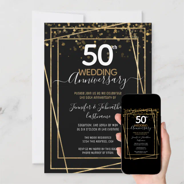 50th Anniversary Gold Border Invitations | Zazzle