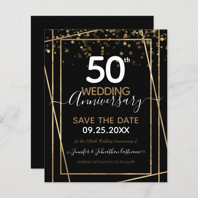 50th Anniversary Gold Border Save the Date Budget (Front/Back)