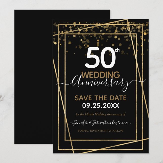 50th Anniversary Gold Border Save the Date Invitation (Front/Back)