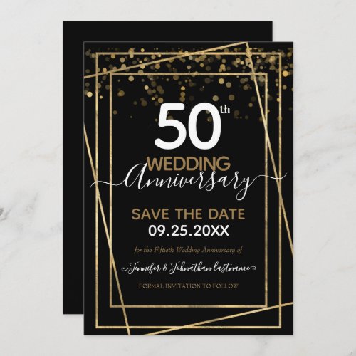 50th Anniversary Gold Border Save the Date Invitation