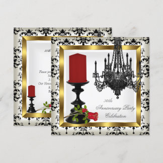 50th Anniversary Gold Chandelier Red Rose Candle Invitation