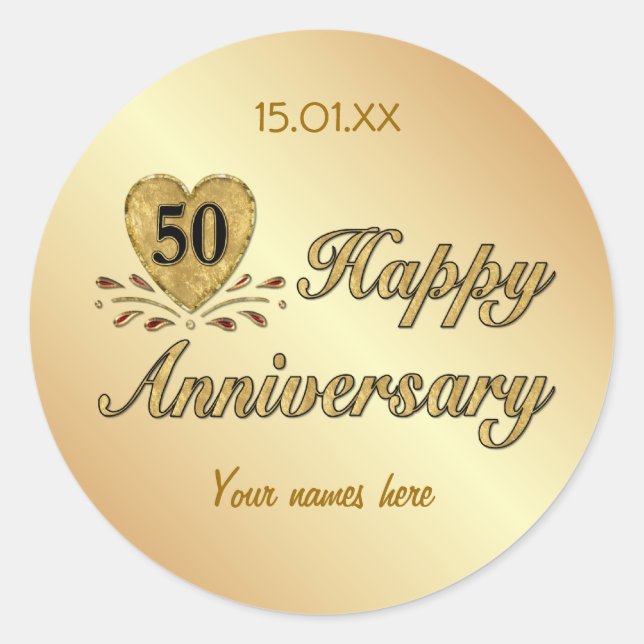 50th Anniversary - Gold Classic Round Sticker (Front)
