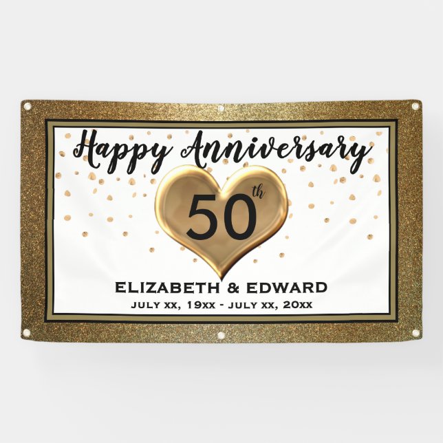 50th Anniversary Gold Confetti - Hanging Banner (Horizontal)