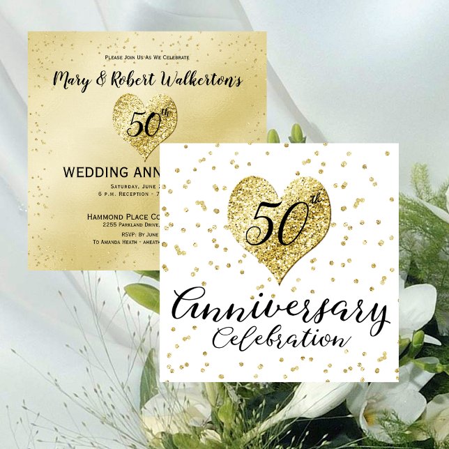 50th Anniversary Gold Confetti Wedding Invitation (50th Anniversary Gold Confetti Wedding Invitation)