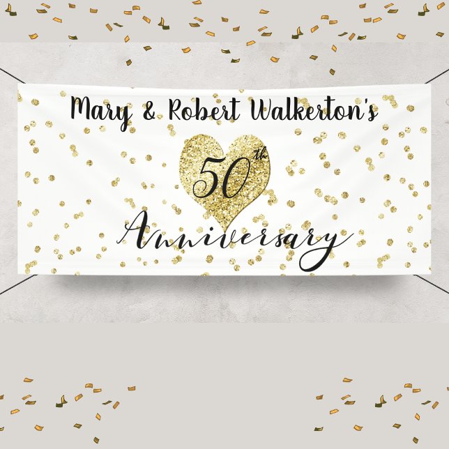 50th Anniversary Gold Confetti Wedding Reception  Banner (50th Anniversary Gold Confetti Wedding Reception Banner)