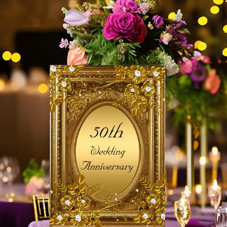 50th Anniversary Gold Diamond Floral Antique Frame Invitation