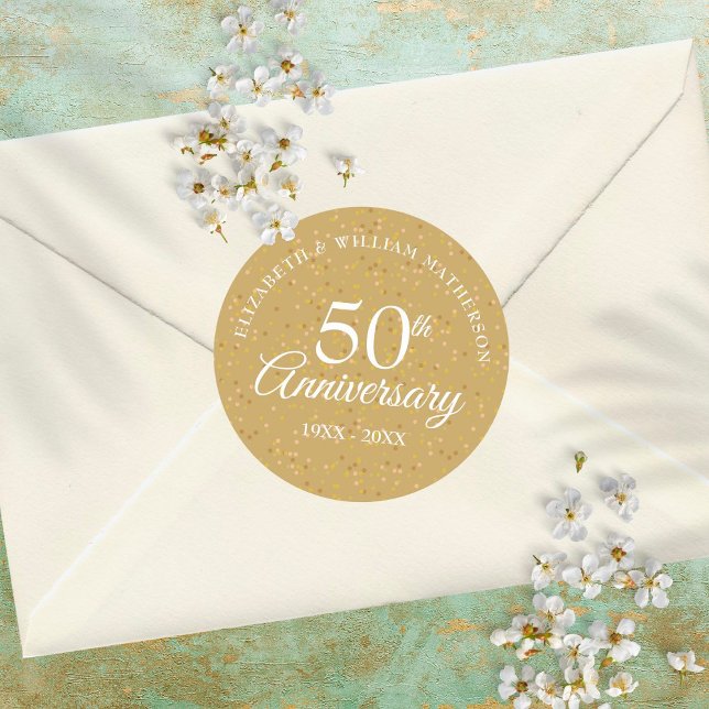 50th Anniversary Gold Dust Confetti Classic Round Sticker (Creator Uploaded)